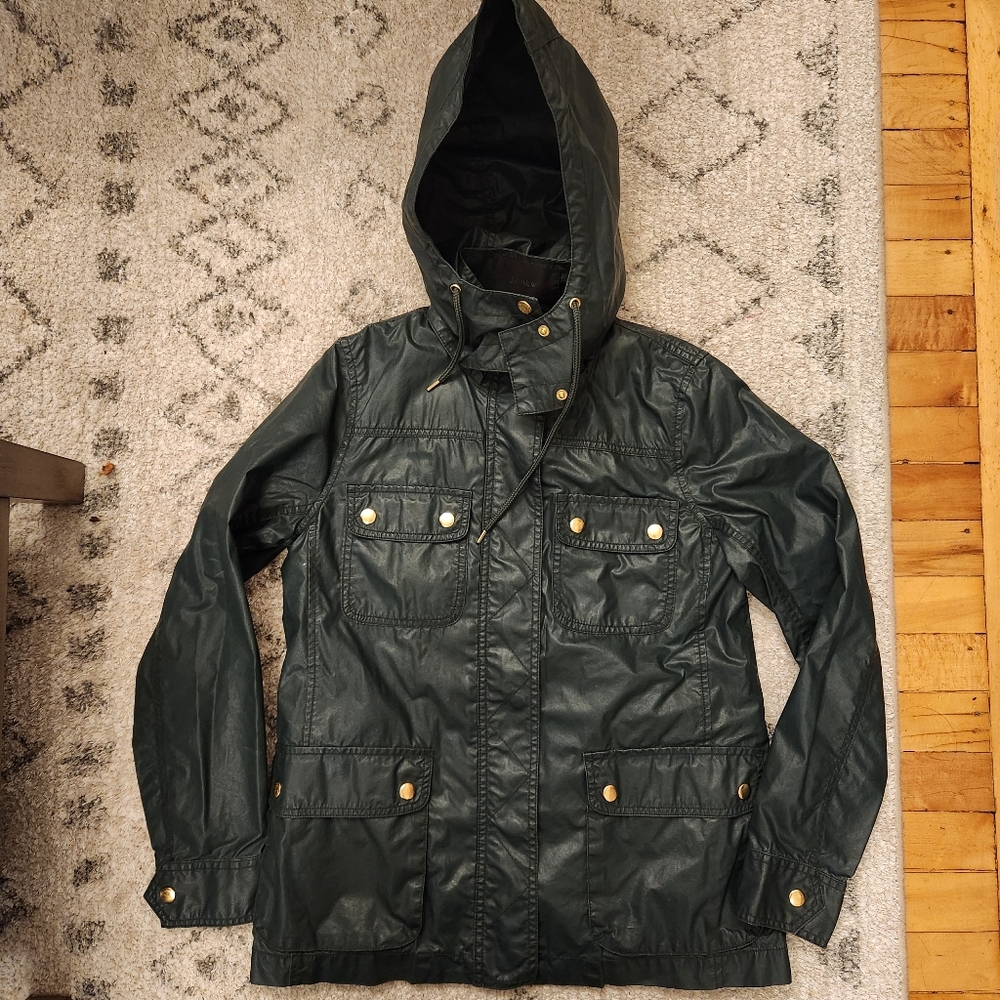 J CREW WAXED GREEN MILITARY UTILITY JACKET w removable QUILT VEST LINER Size XS